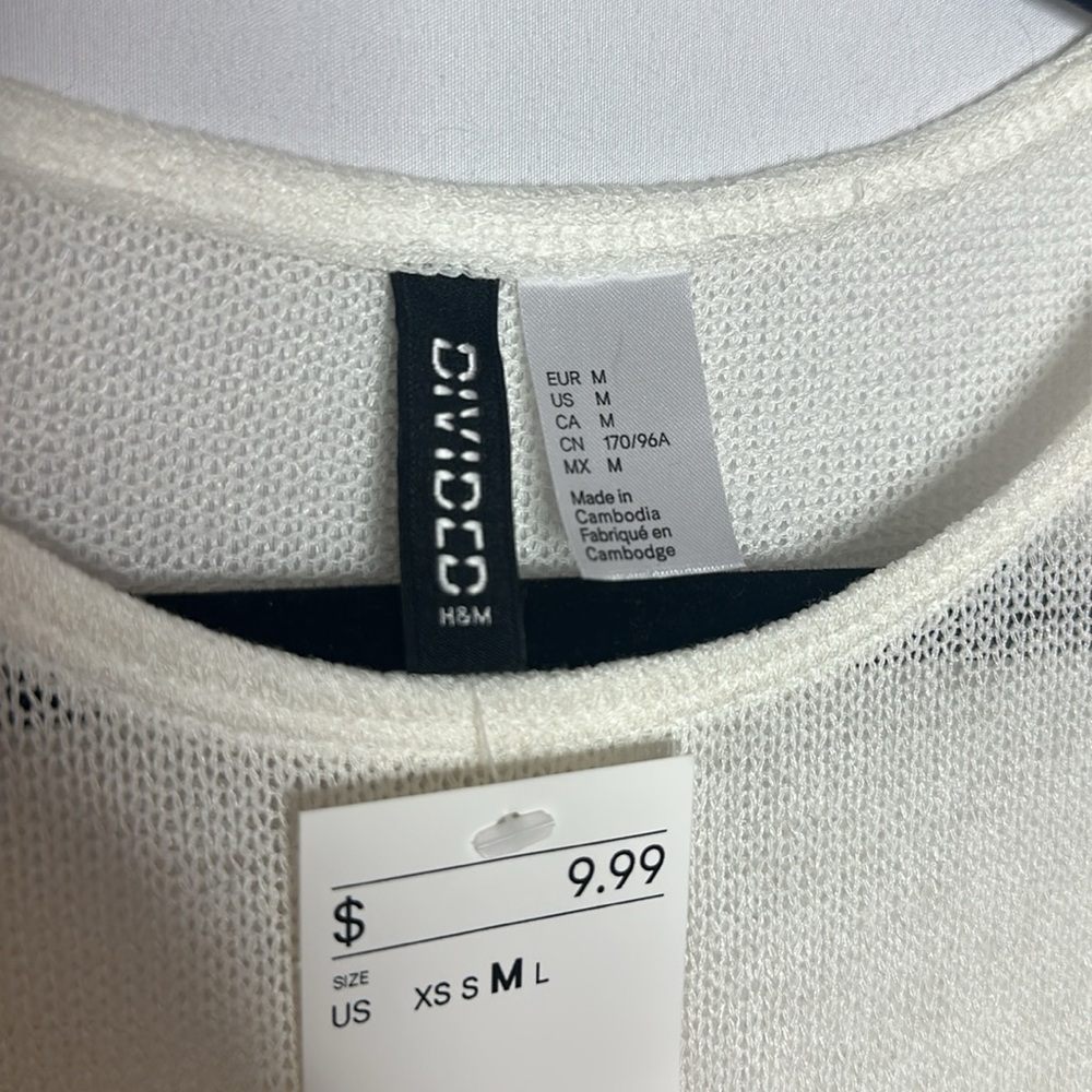 H&M | Cream Knit Sweater Lace Embroidery Trim Long Sleeve Women’s Size M - Picture 7 of 8